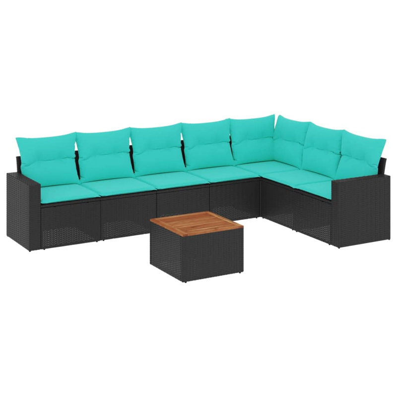 Ensemble de canapé de patio 8 pièces avec coussins en rotin de polyester, Bleu clair, Noir