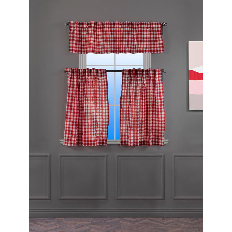  Rideau de cuisine Gingham, Rouge / Blanc, L 50 po x L 24 po