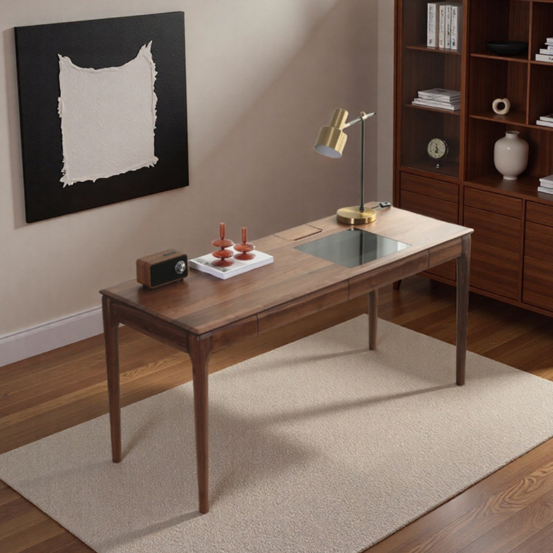 Bureau d'écriture avec tiroir en bois de noyer brun foncé, H 29,52 po x l 78,74 po x P 25,59 po