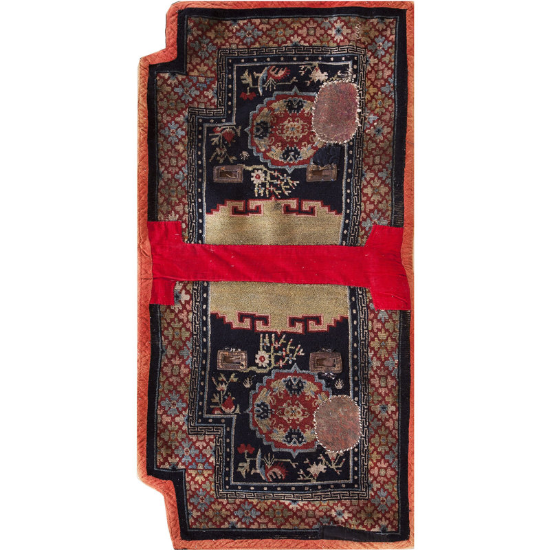 Antique Chinese Wool Pile Hand Knotted Saddle Horse Cover Rug