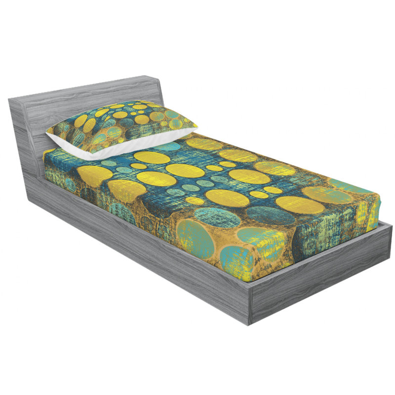 Twin XL Yellow and Blue Microfiber Polka Dot Sheet Set