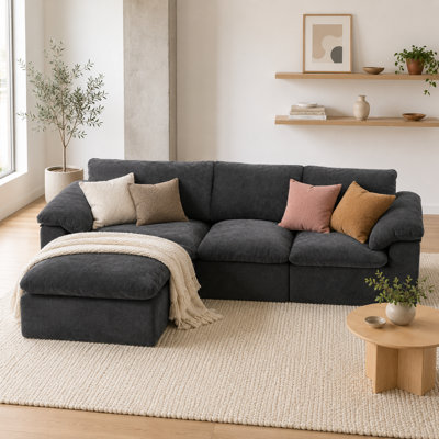 Canapé d'angle modulaire en forme de L Ceralvique 102,3 po Cloud avec pouf, canapé profond 4 places en chenille, quatre modules indépendants, coussins en mousse haute résilience et ressorts