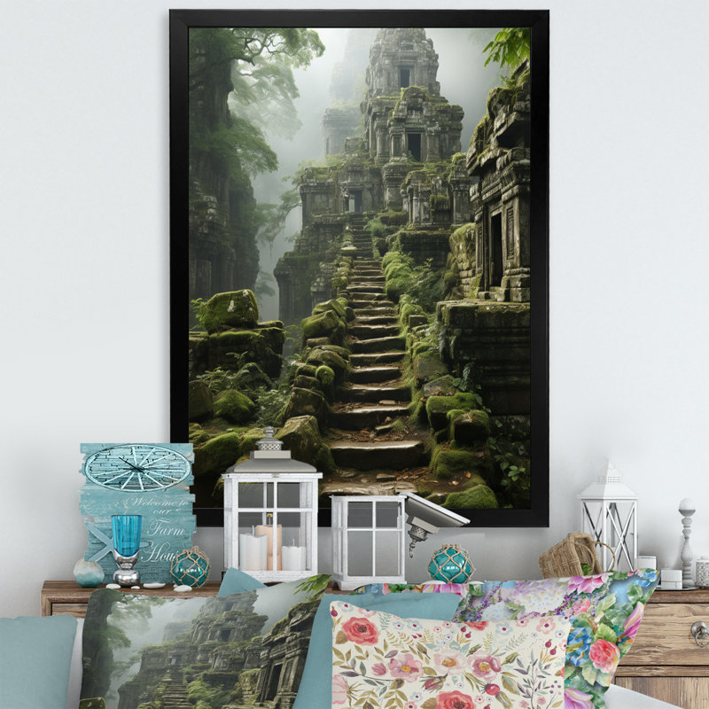 «Brozany Asian Art Journey To Angkor V», reproduction d'art sur toile, H 44 po x l 34 po x P 1,5 po, Cadre photo noir