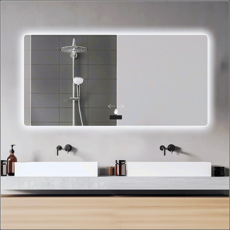 Miroir de salle de bain élégant avec rétroéclairage à DEL, gradation tricolore, antibuée et capteur intelligent