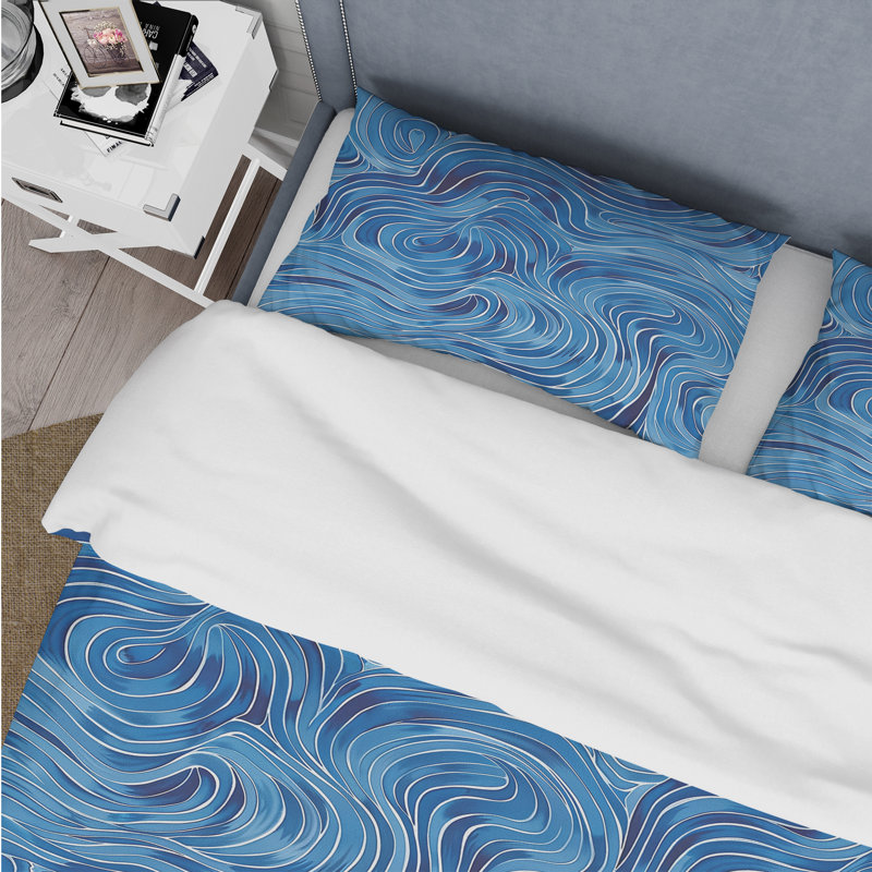 Ensemble de housse de couette bleu Midcentury Waves II - Midcentury, Housse de couette très grand + 2 taies décorativ
