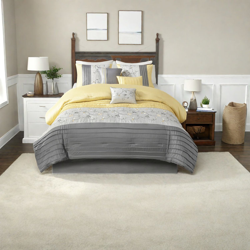Ensemble de literie luxueux 7 pièces, motif brodé en polyester pour un usage domestique