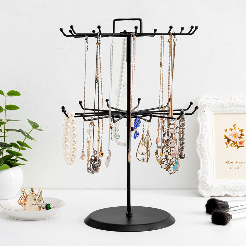 MyGift Rotating Jewelry Display Stand 24 Hooks, Black