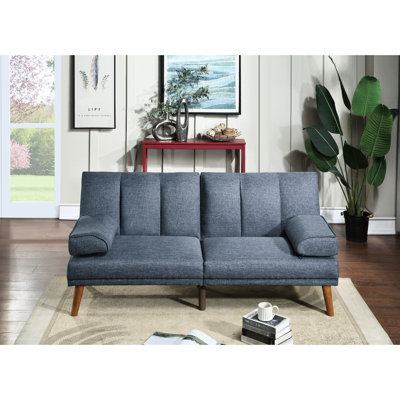 Adjustable Chaise Bed With Navy Polyfiber, Solid Wood Legs & Cushion For Living Room Convertible In Navy, Foam Relaxation