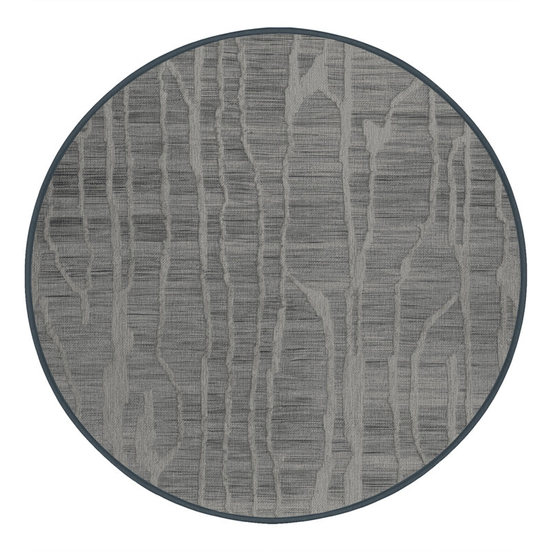 Tapis abstrait gris lavable à la machine, Rond 8 pi