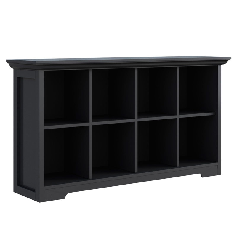 Cube Shelf Bookcase with Base - Wooden 2 Tiers Floor Standing Low Storage Cabinet for Home and Office, Black