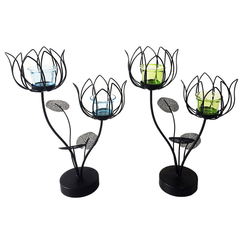 2 Piece Glass Tabletop Tealight Holder Set