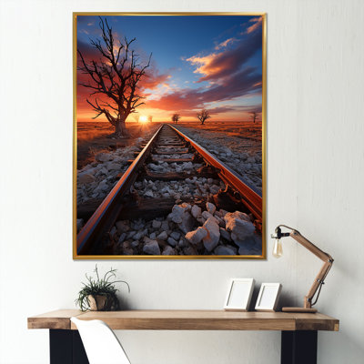 Chemin de fer au coucher du soleil, impression sur toile