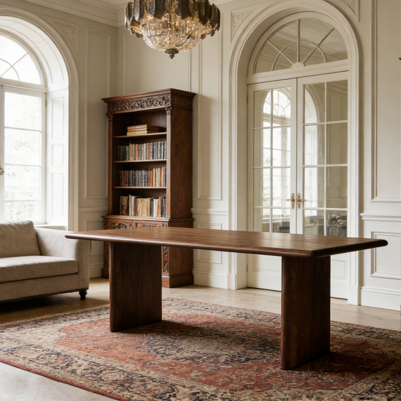 Walnut Large Rectangular Multi-functional Desk, 29.52" H x 94.48" W x 37.4" D