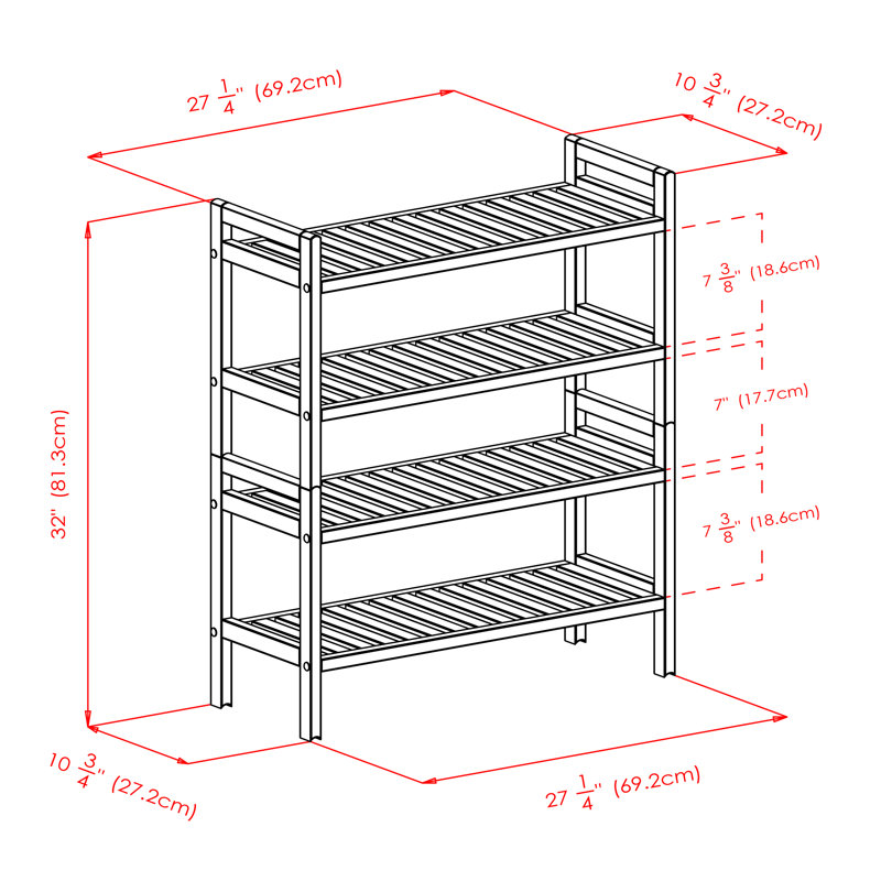 12 Pair Stackable Solid Wood Shoe Rack