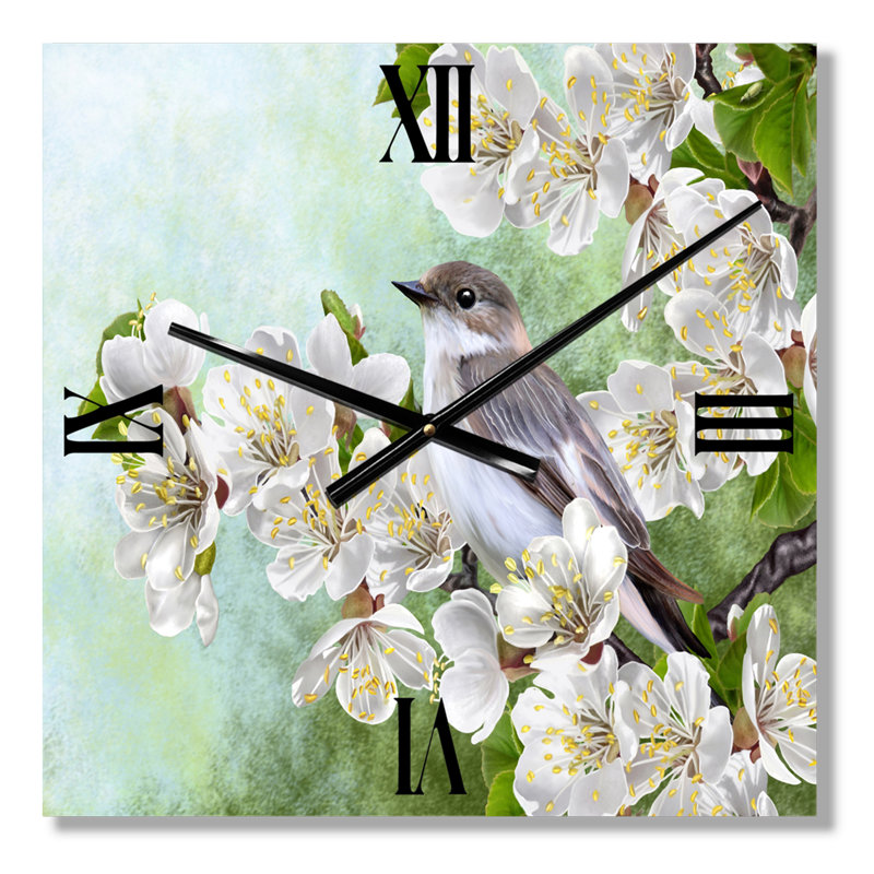 Horloge murale oiseau sur une branche d'arbre en fleurs, Moyen