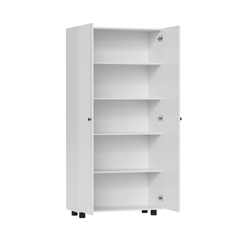 75" Extra Tall Storage Pantry Cabinet with Fluted Doors, Adjustable Shelves and Anti-tip Kit, 74.2" H x 70.6" W x 15.3" D