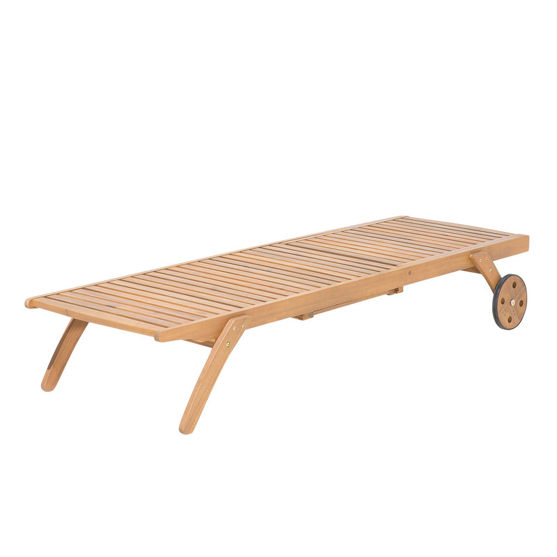 Weir 195cm Long Reclining Acacia Single Chaise with Cushions, Blue