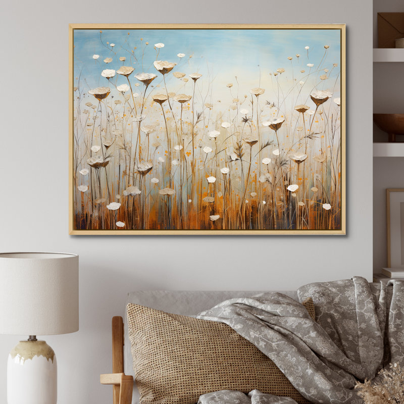 Minimalisme prairie magique sur toile, Cadre naturel flottant, H 24 po x l 32 po x P 1 po