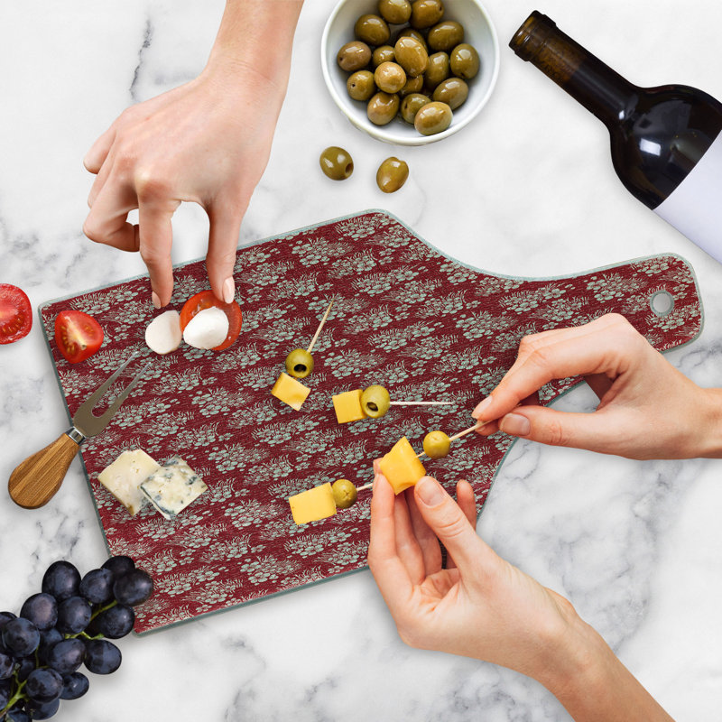Ambesonne Cherry Blossom Tempered Glass Cutting Board Bale of Hay Ruby and Eggshell