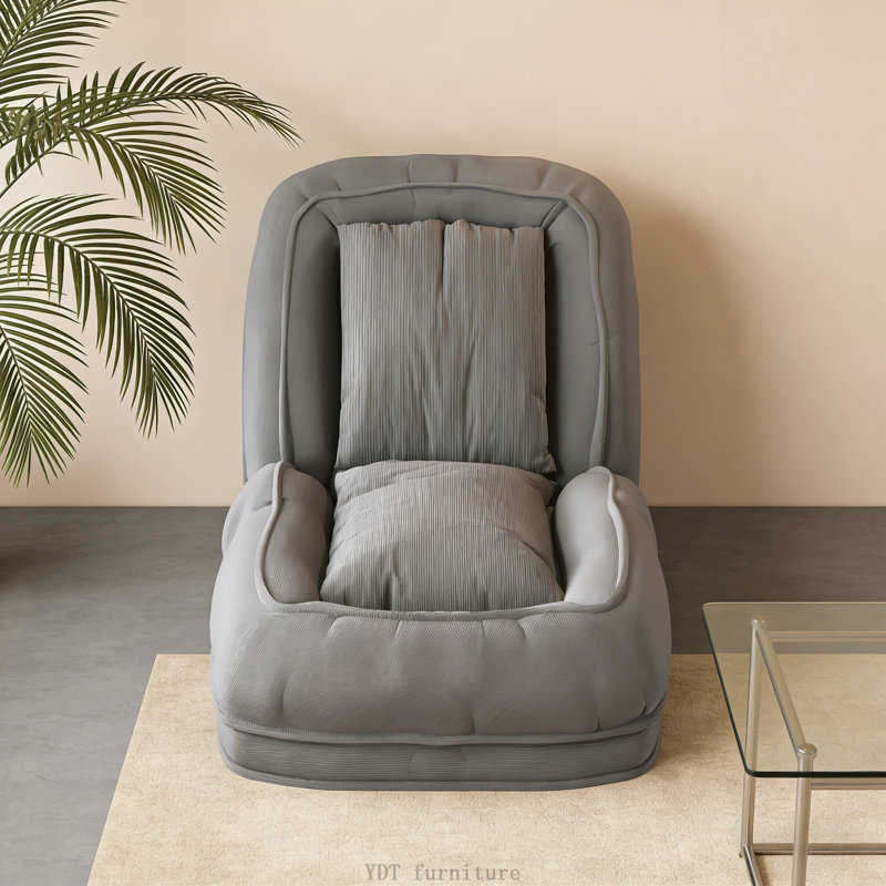 Upholstered Foldable Lazy Sofa Bed (Grey), Gray Corduroy