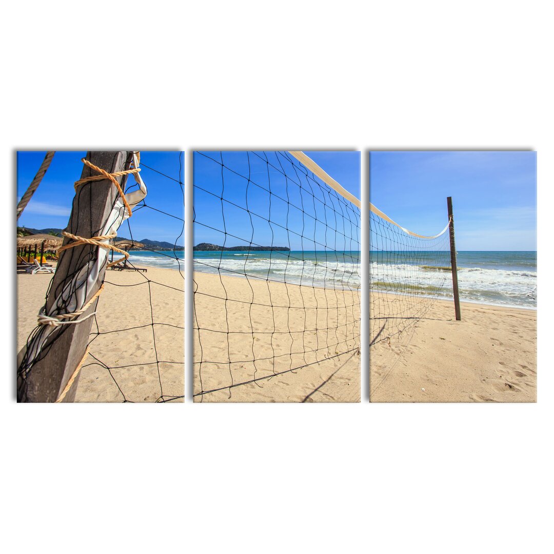 3-tlg. Leinwandbilder-Set Volleyball Net on a Beach