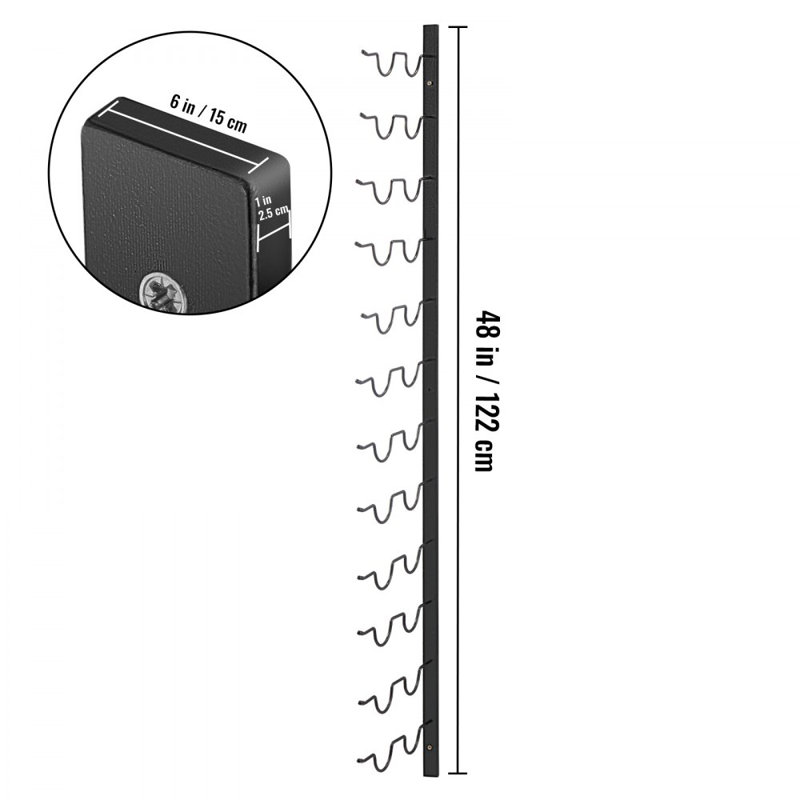 Porte-bouteilles mural, porte-bouteilles 12 x 2 bouteilles, porte-bouteilles vertical en acier noir, porte-bouteilles mural décoratif moderne, porte-bouteilles mural simple au design avant 48 x 11 x 1 po