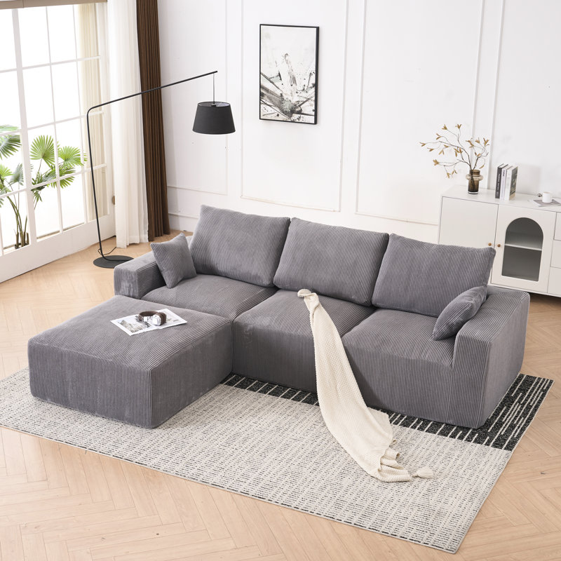 Canapé modulaire en forme de U de 113 po, canapé-lit à 4 places, rembourré par compression, sans assemblage, mousse complète pour un salon confortable beige + velours côtelé modulaire pratique
