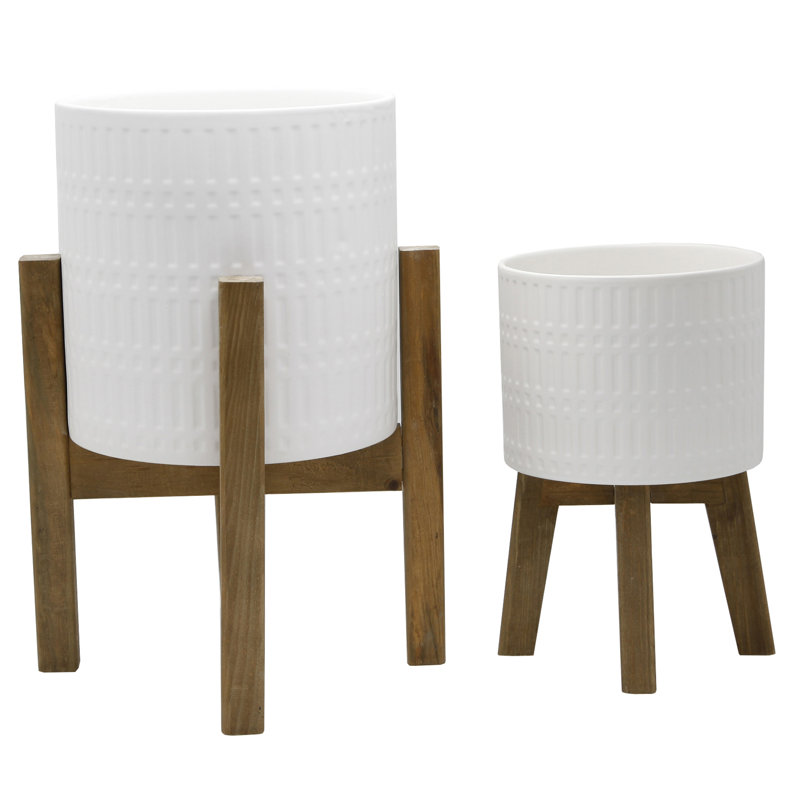 Ensemble de pots à fleurs en céramique 2 pièces Shayla, Blanc mat