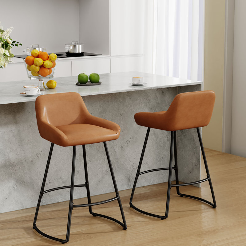 Upholstered Counter Stool With Metal Frame, Counter Stool (26" Seat Height), Brown