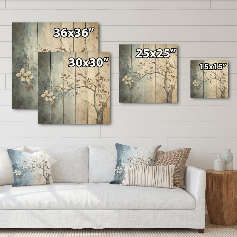 «Leaf and Flower Charm In Winter - Leaves Wood», art mural sur bois de pin naturel, H 25 po x l 25 po