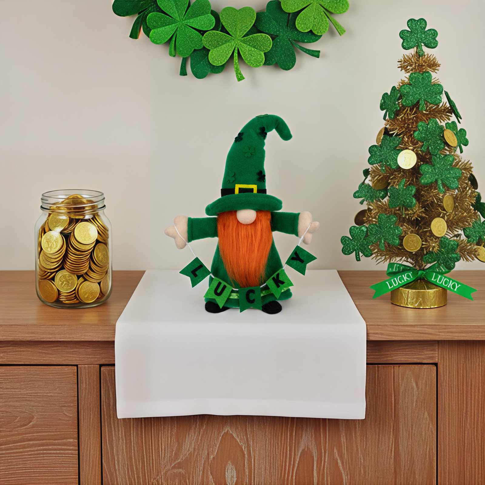 16" Green Shamrock Lucky Gnome St. Patrick's Day Figurine