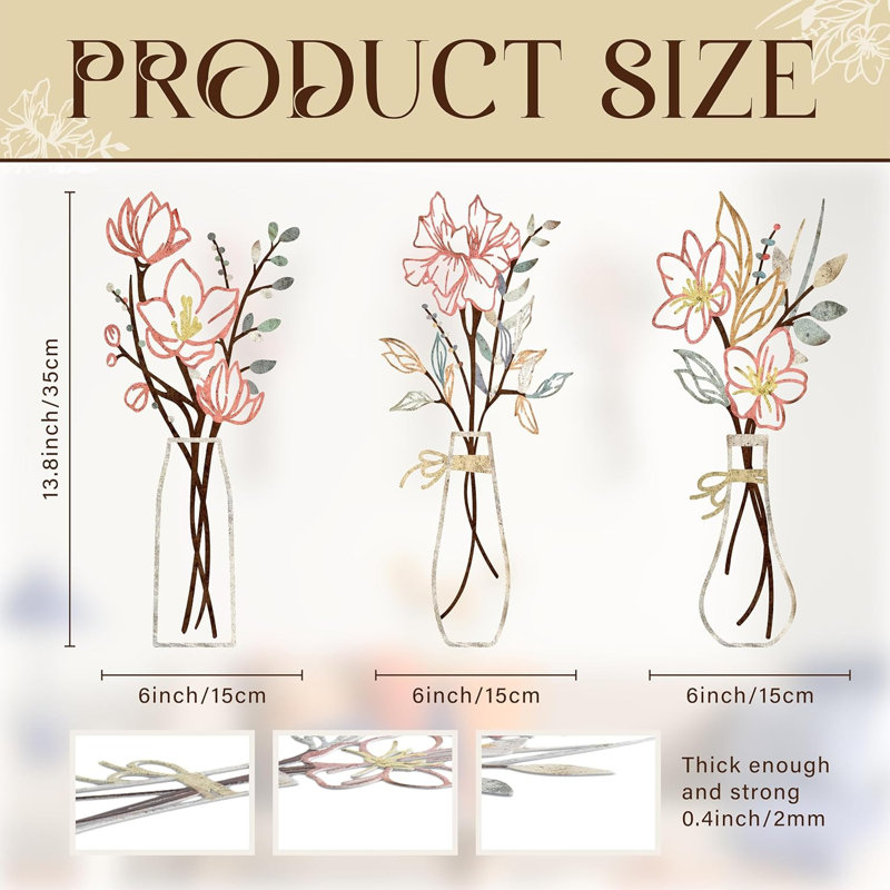 3-piece Metal Flowers Wall Art