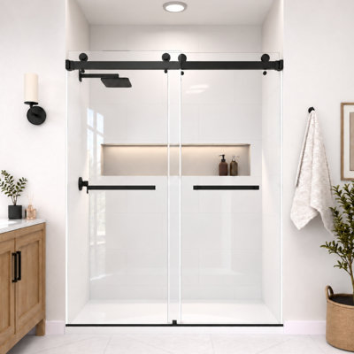Porte de douche coulissante double noire mat sans cadre de 3/8 po x l 76 po x H 76 po Catalyst