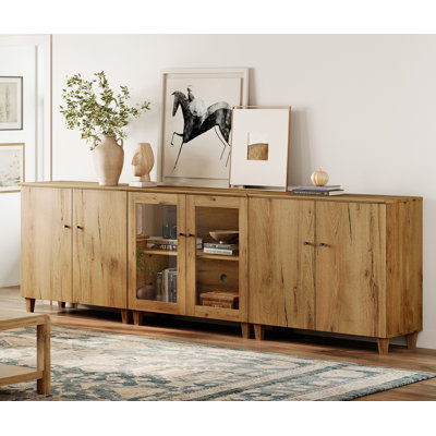 Buffet à 6 portes avec tablettes réglables et gestion des câbles pour la salle à manger de cuisine, 106 pouces de large