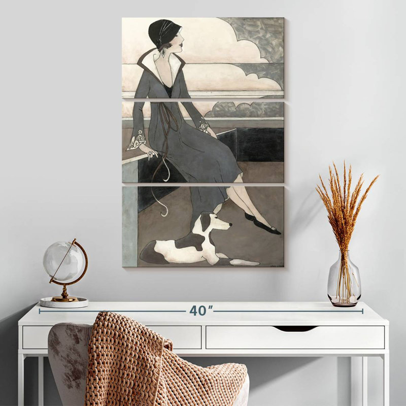 Navette Art déco avec un chien, H 32 po x l 20 po