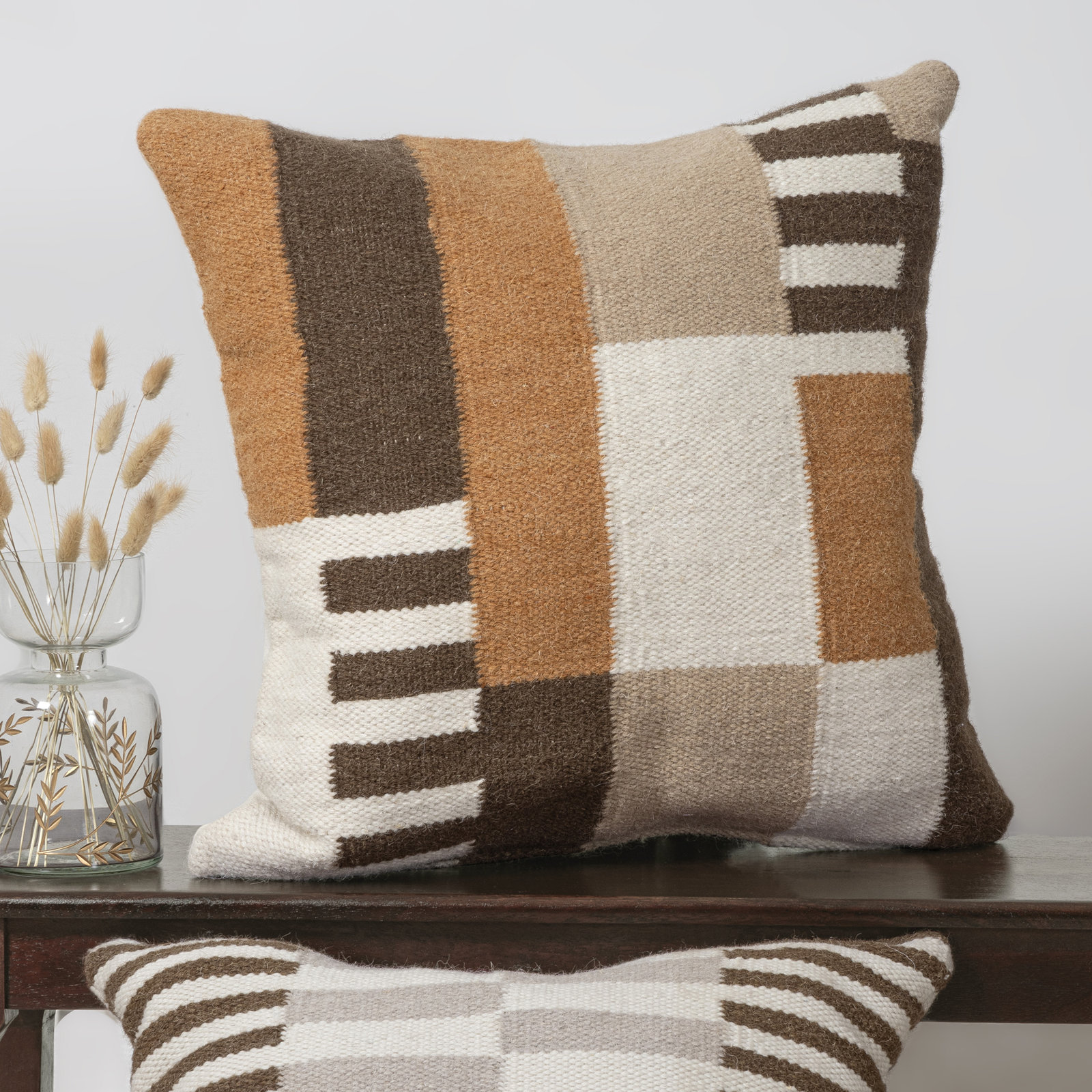 Atelier Contemporary Geometric Hand-Woven Throw Pillow, Pillow Cover Only - No Insert, Brown/Orange, Square 24"H x 24"W