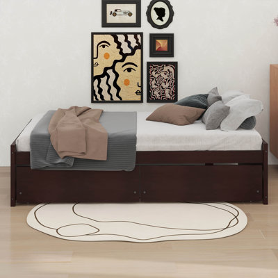 Lit plateforme simple en bois avec 2 tiroirs, lit plateforme en bois