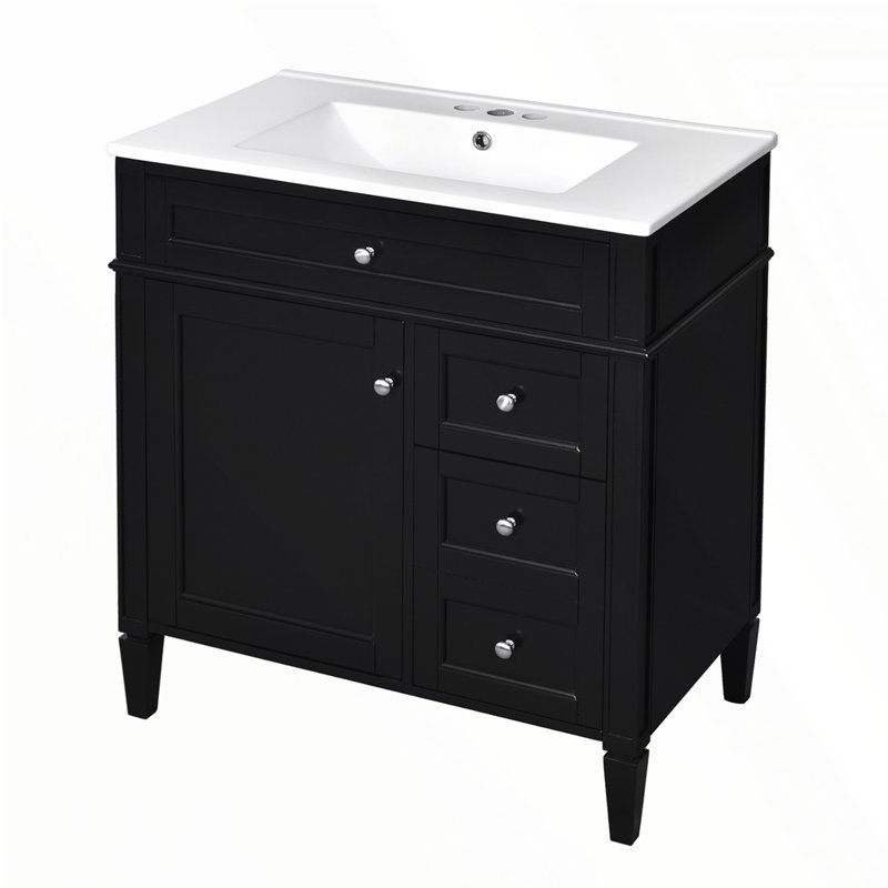 Meuble-lavabo de 30 po avec lavabo supérieur, Noir, Argent argent