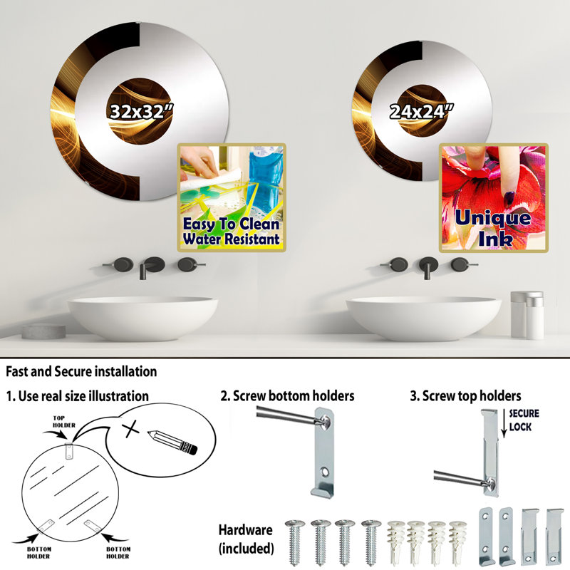Layshia - Miroir mural demi-cercle, 23,6 po x 23,6 po