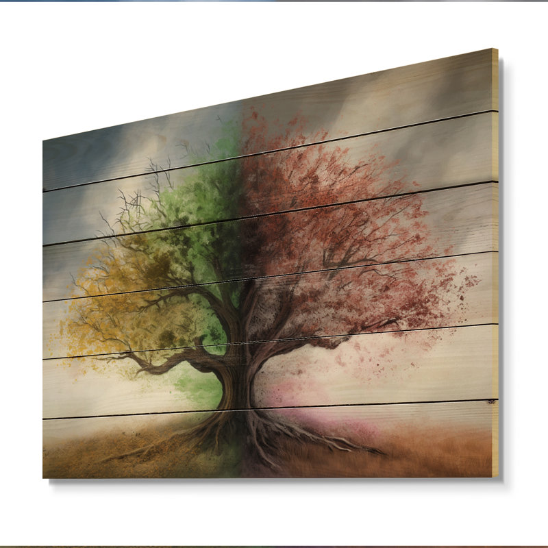 «Tree Season change II», impression florale sur bois de pin naturel, H 10 po x l 20 po x P 0,78 po