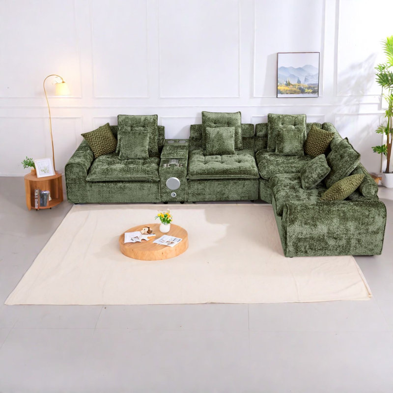 Canapé d'angle moderne et spacieux avec rangement, en boucle verte, idéal pour la maison, Vert