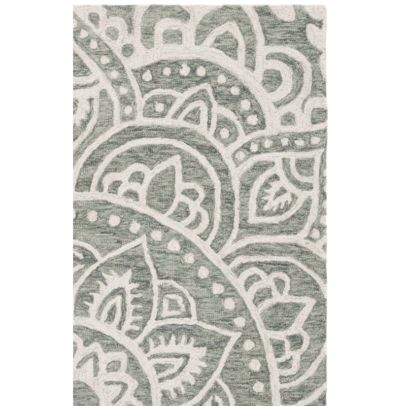Metro 387 Hand Tufted Wool/Cotton Floral Rug in Green/Ivory, Rectangle 3' x 5'