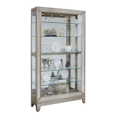 Antique Style 5 Shelf Mirrored Curio Cabinet in Aged Silver by Pulaski Furniture