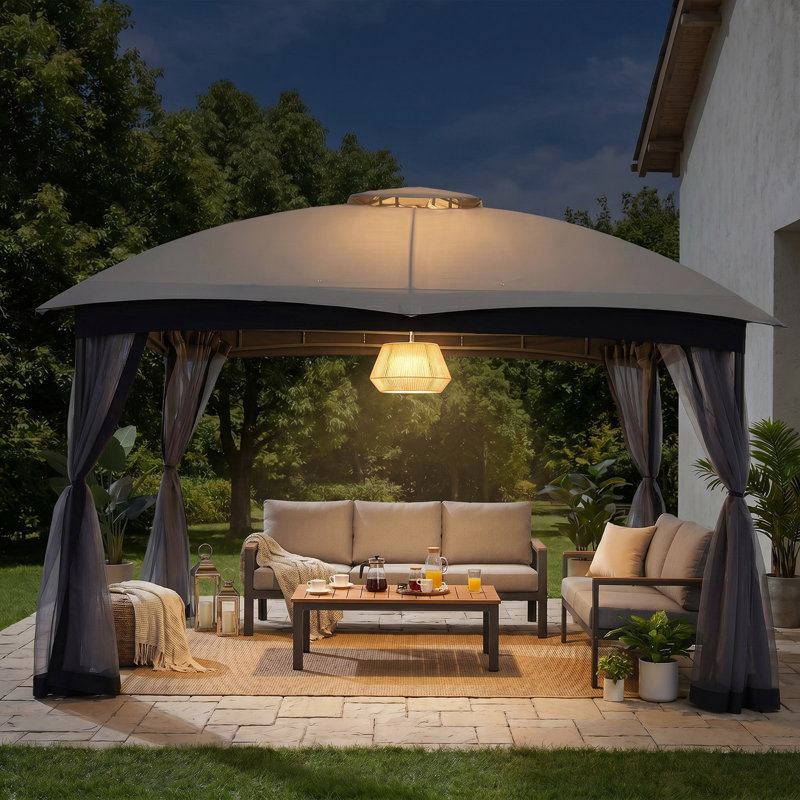 10Ft.W x 12Ft.D Steel Patio Gazebo with Netting (QUICK SETUP), Gray