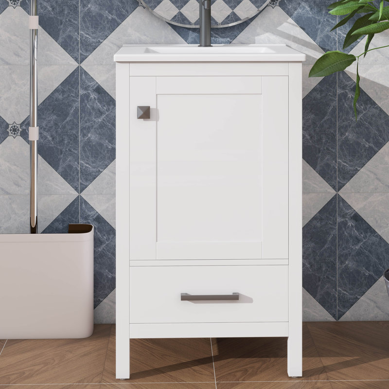 Petit meuble-lavabo de 20 po avec lavabo en céramique moderne avec comptoir à fermeture en douceur et repose-pieds réglables