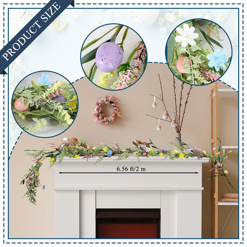6.6 Feet Easter Egg Garland with Colorful Eggs, Spring Artificial Flower Vine