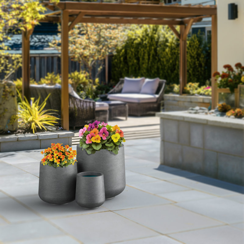 Ensemble de pots à fleurs en ciment 3 pièces Brennus, Gris naturel