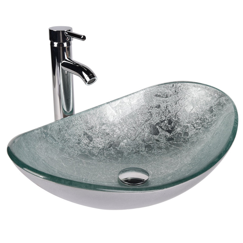 Vasque de salle de bain en verre artistique en forme de bateau, couleur argent, Argent, Argent
