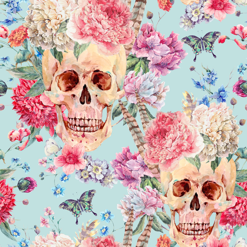 Websterville Skull And Pink Peony by Princessmaro - Wrapped Canvas Painting, 51cm H x 51cm W x 3.8cm D