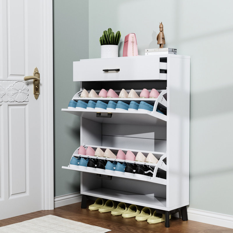 Armoire à chaussures blanche pour vestibule: 2 tiroirs rabattables, rangement de commode à tiroirs - blanc, peu encombrant et couloir